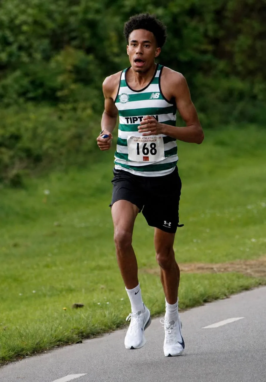 Kane Salmon-Hodges pulling away to win the Lilleshall 5 mile race